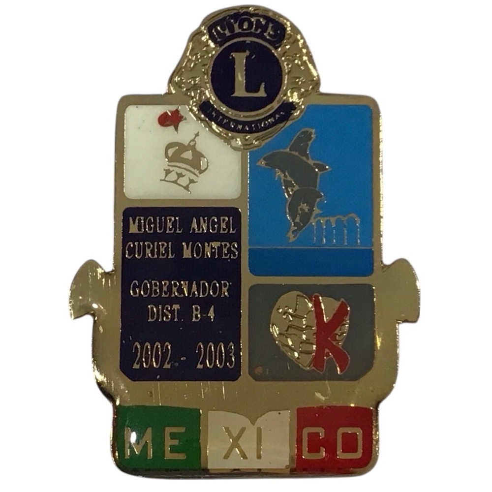 Lions Club Tac Pin Mexico Gold Tone Enamel Brooch Blue White Green Red Jewelry